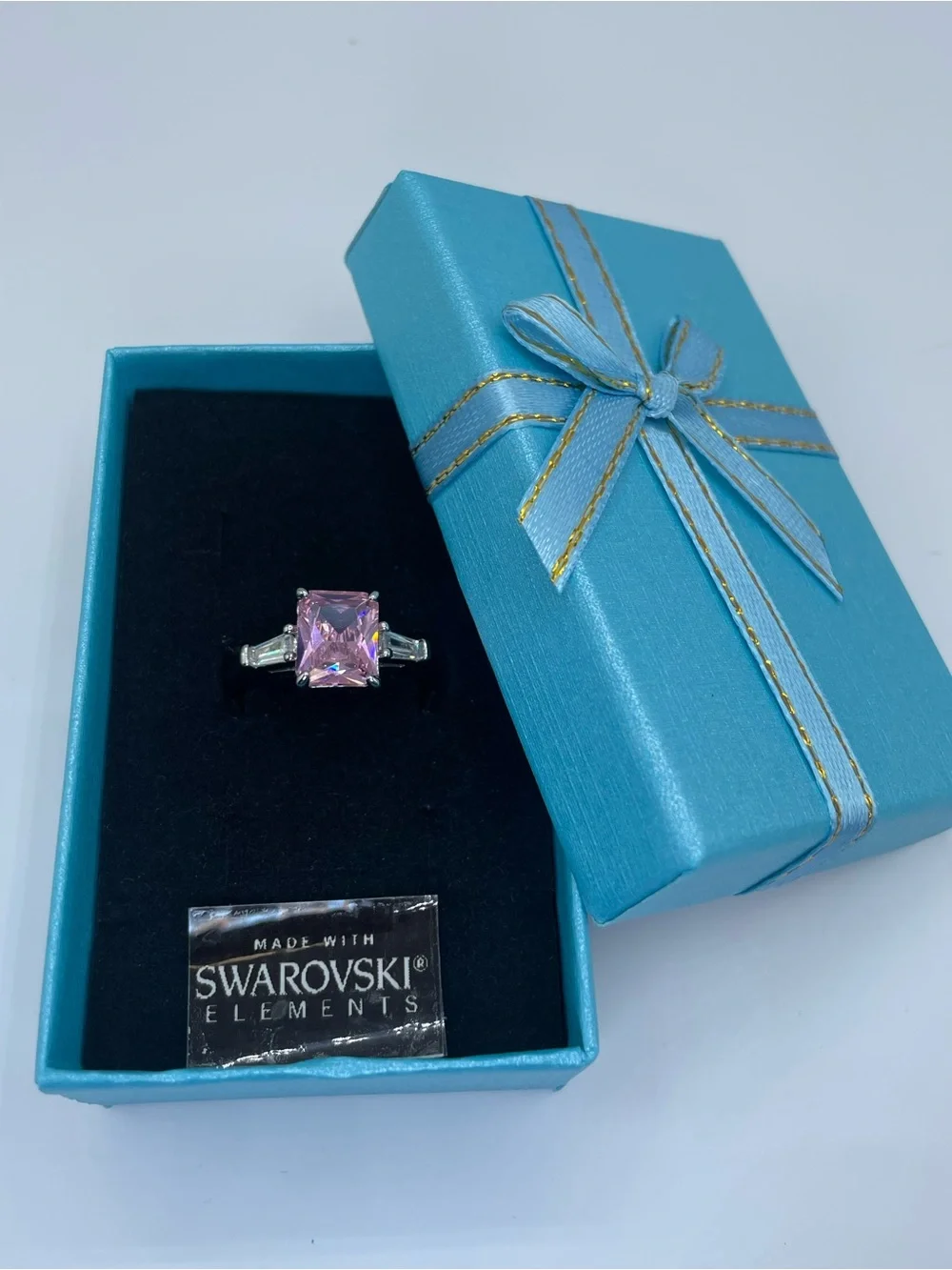 Swarovski Crystals Elements Pink Crystal Solitaire Glam Cocktail Ring Sz 9